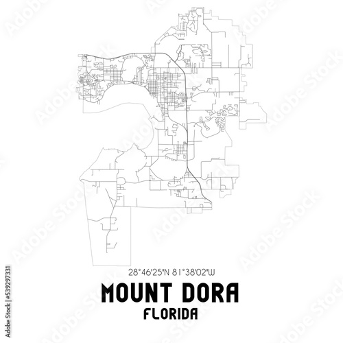 Mount Dora Florida. US street map with black and white lines.