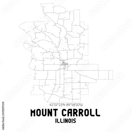 Mount Carroll Illinois. US street map with black and white lines.
