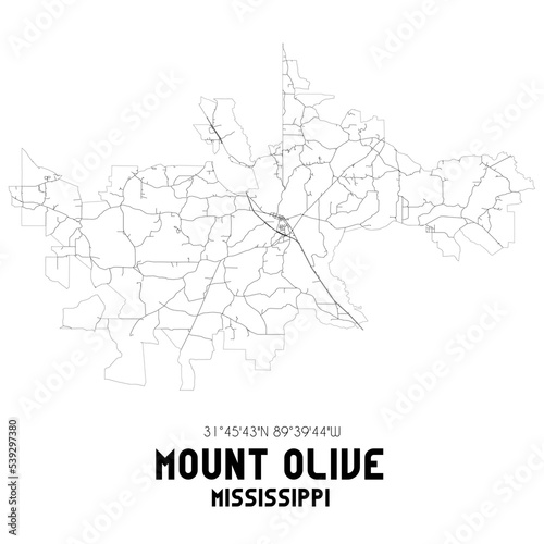 Mount Olive Mississippi. US street map with black and white lines.