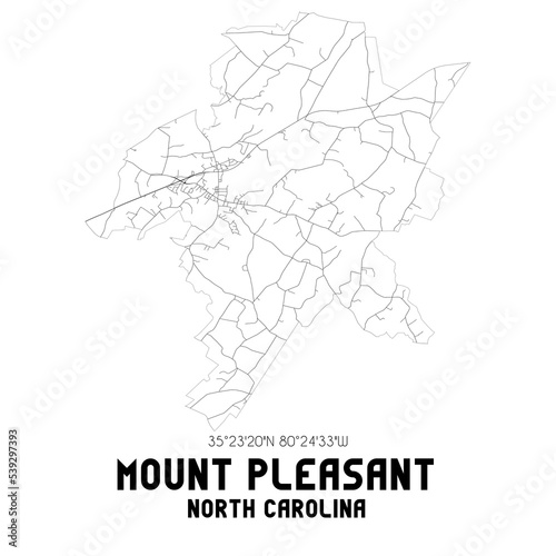 Mount Pleasant North Carolina. US street map with black and white lines.