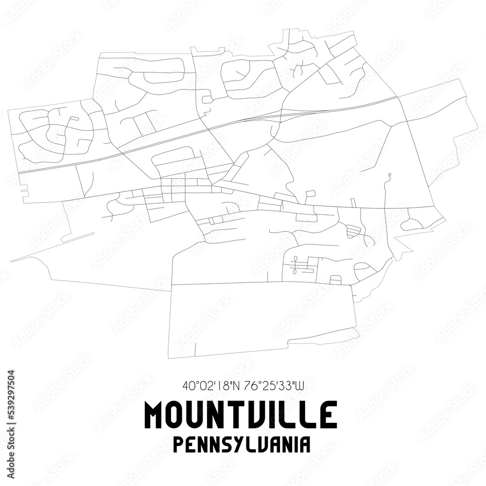 Mountville Pennsylvania. US street map with black and white lines.