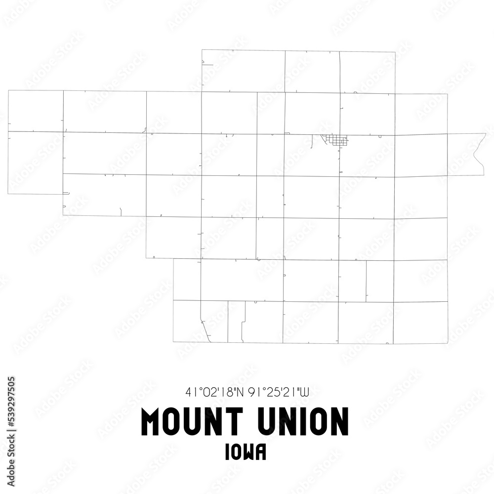 Mount Union Iowa. US street map with black and white lines.