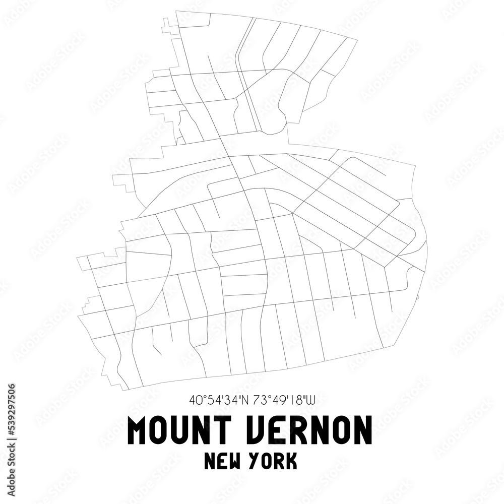 Mount Vernon New York. US street map with black and white lines.