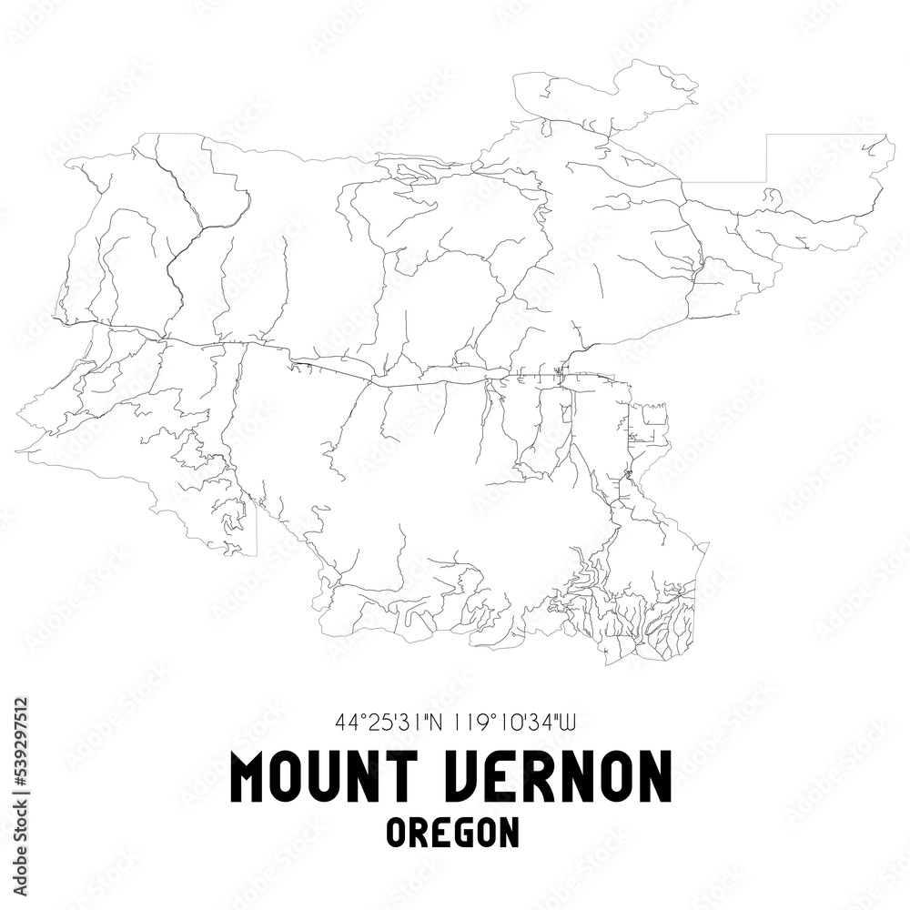 Mount Vernon Oregon. US street map with black and white lines.