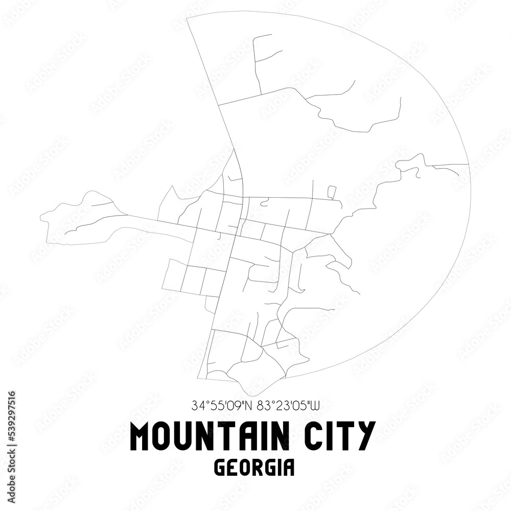 Mountain City Georgia. US street map with black and white lines.