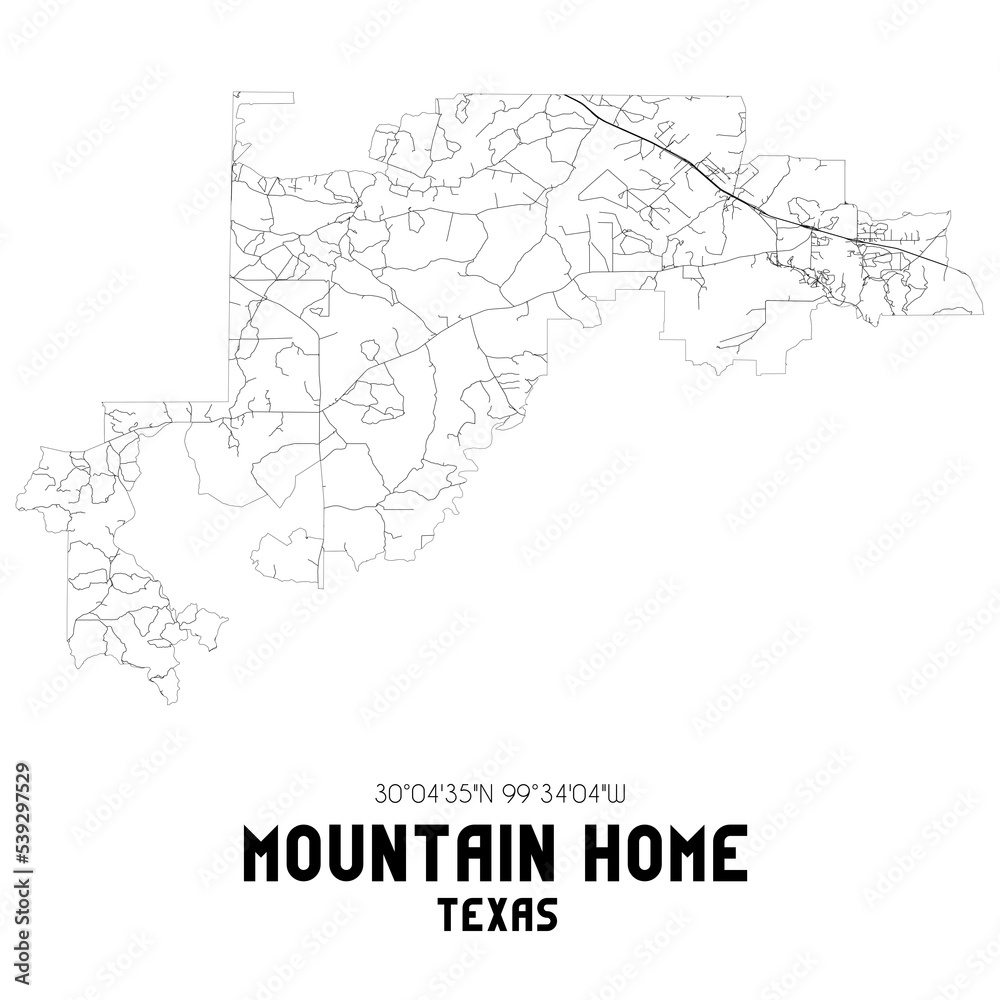 Mountain Home Texas. US street map with black and white lines.