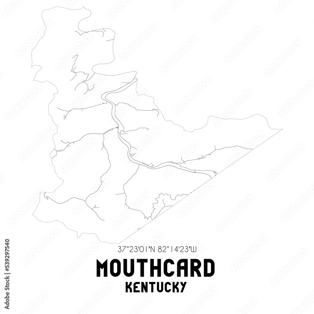 Mouthcard Kentucky. US street map with black and white lines.