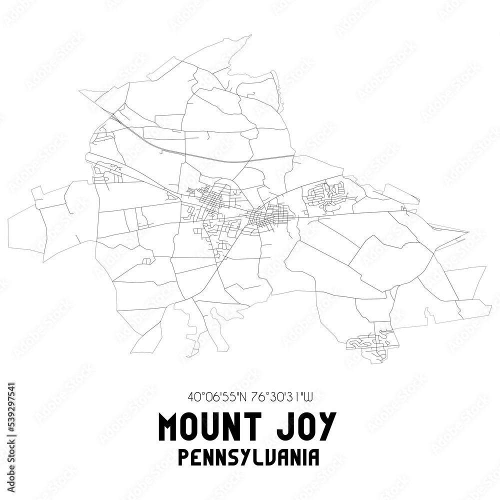 Mount Joy Pennsylvania. US street map with black and white lines.