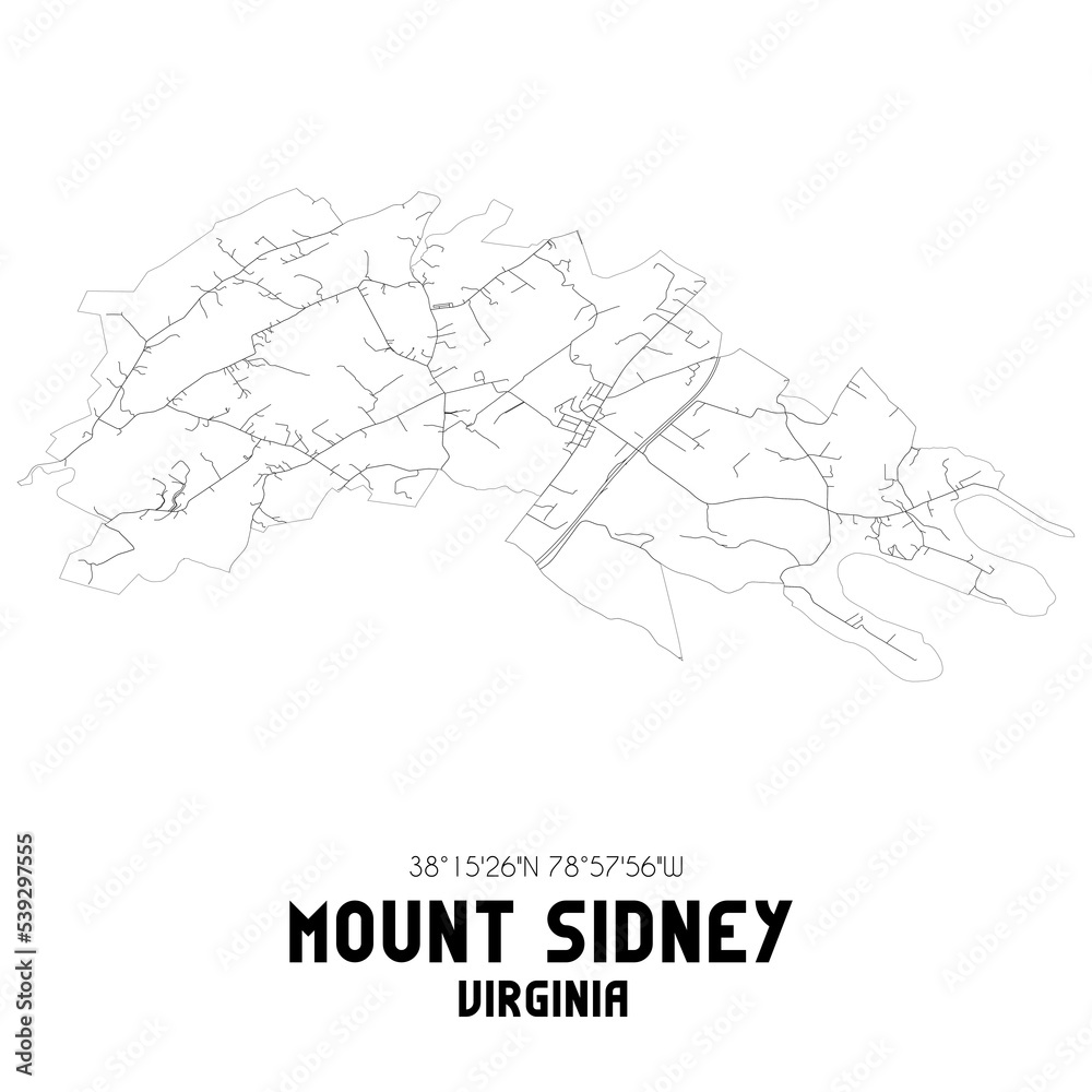 Mount Sidney Virginia. US street map with black and white lines.