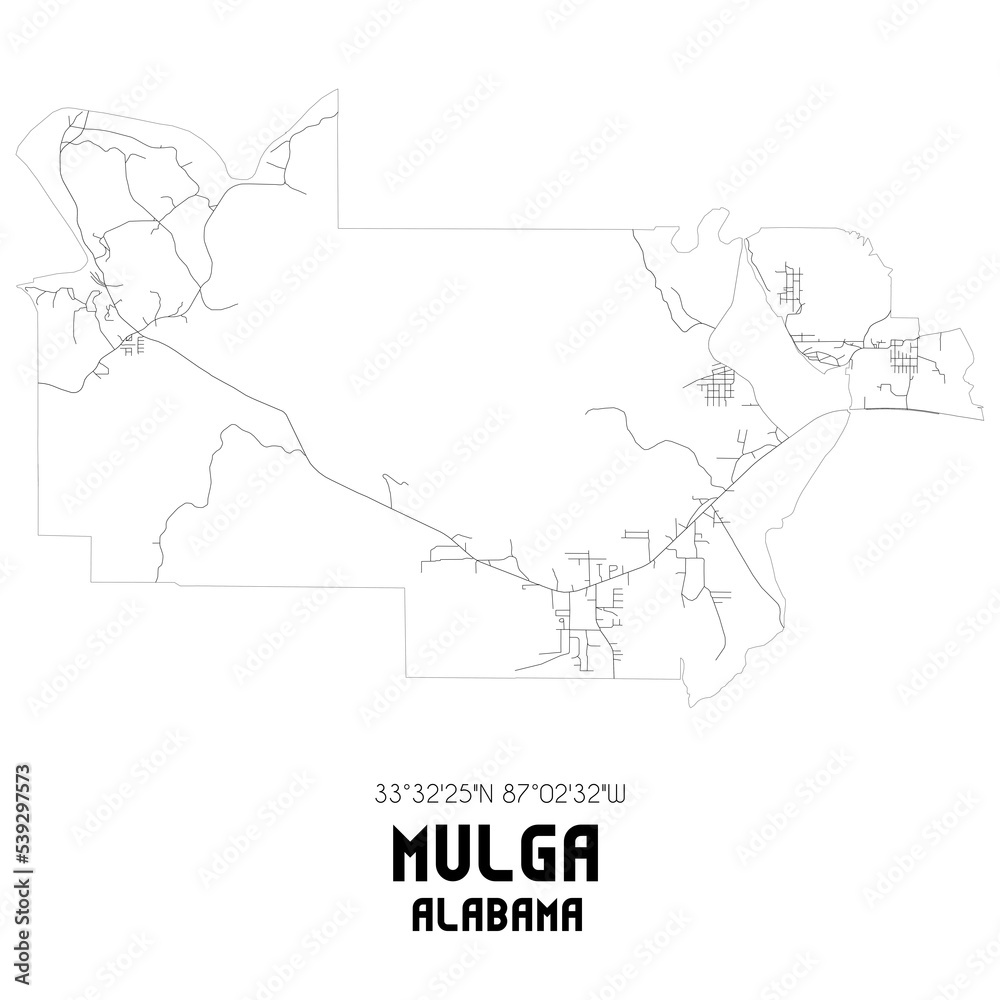 Mulga Alabama. US street map with black and white lines. Stock