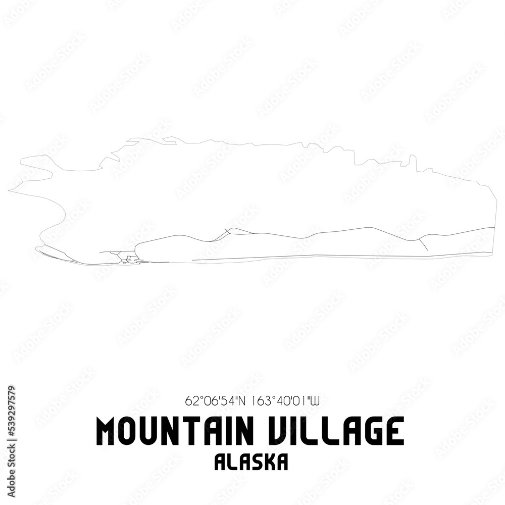 Mountain Village Alaska. US street map with black and white lines.