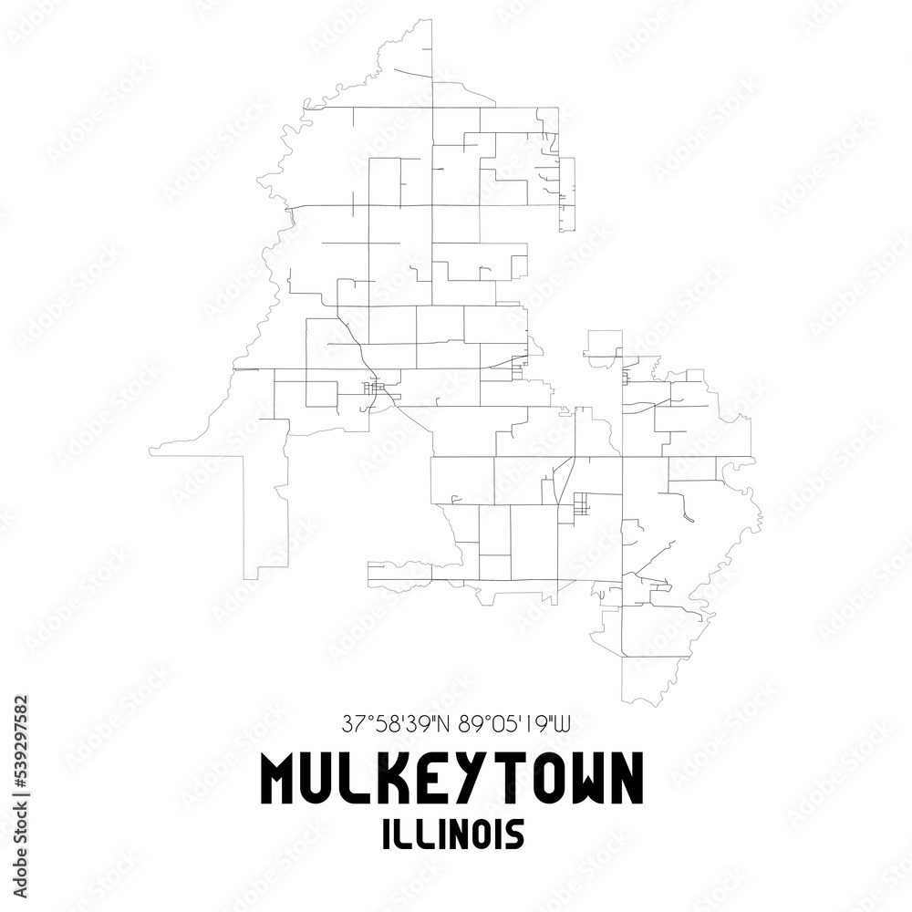 Mulkeytown Illinois. US street map with black and white lines.