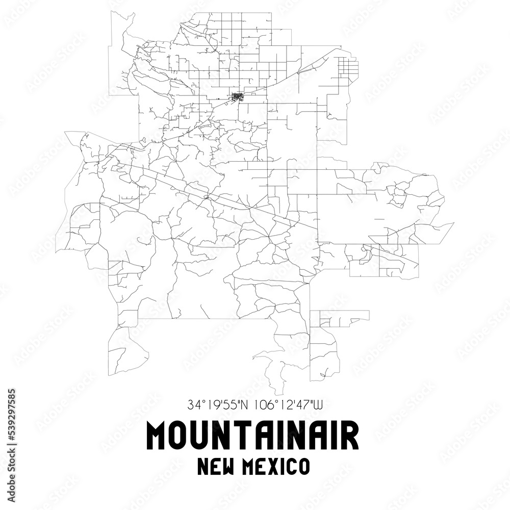 Mountainair New Mexico. US street map with black and white lines.