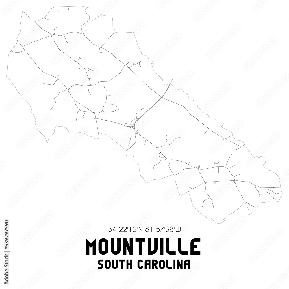 Mountville South Carolina. US street map with black and white lines.