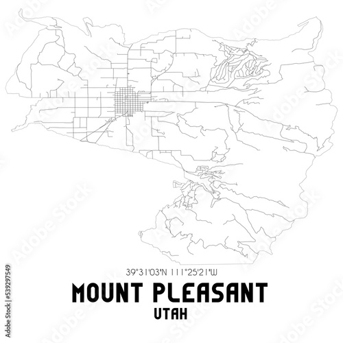 Mount Pleasant Utah. US street map with black and white lines.