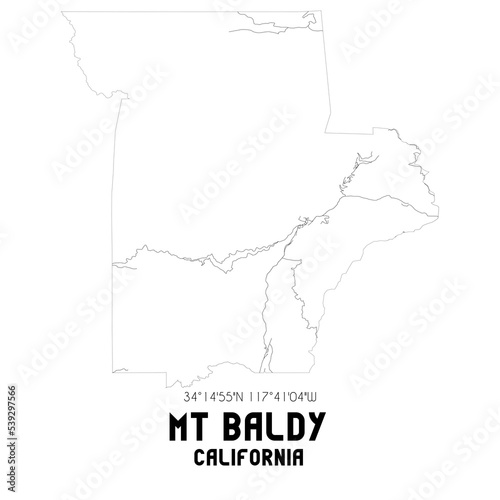 Mt Baldy California. US street map with black and white lines.