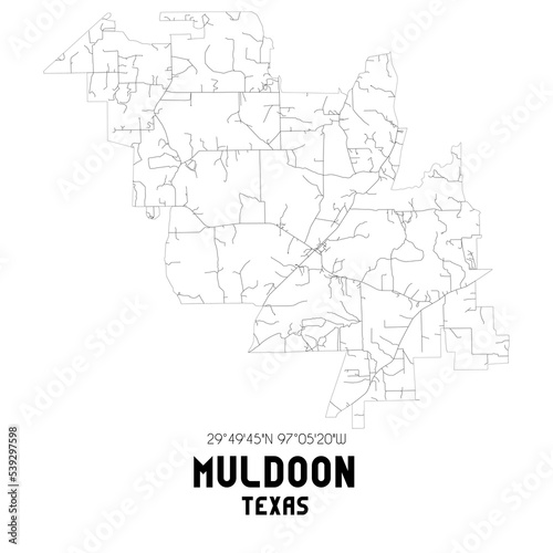 Muldoon Texas. US street map with black and white lines.