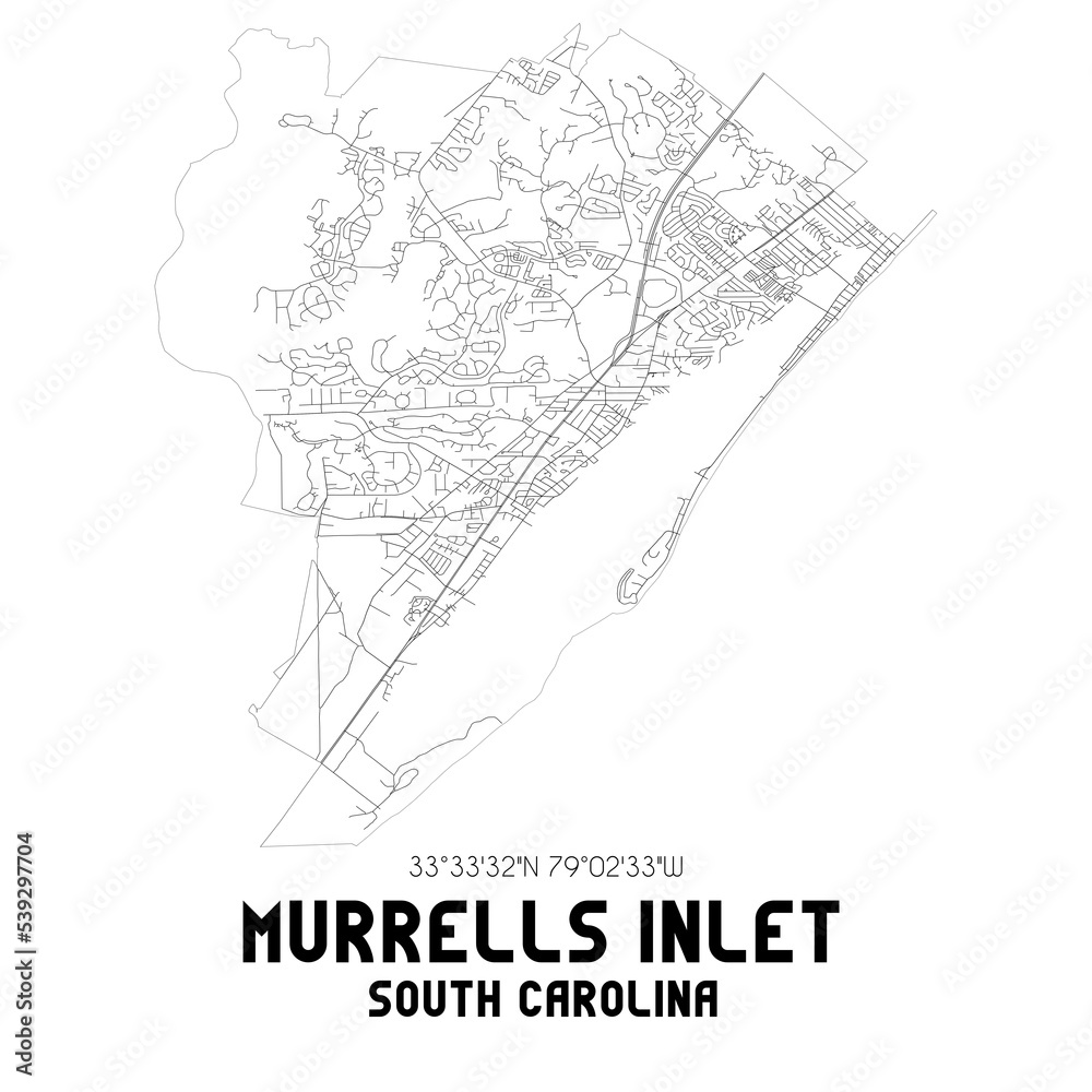 Murrells Inlet South Carolina. US street map with black and white lines.