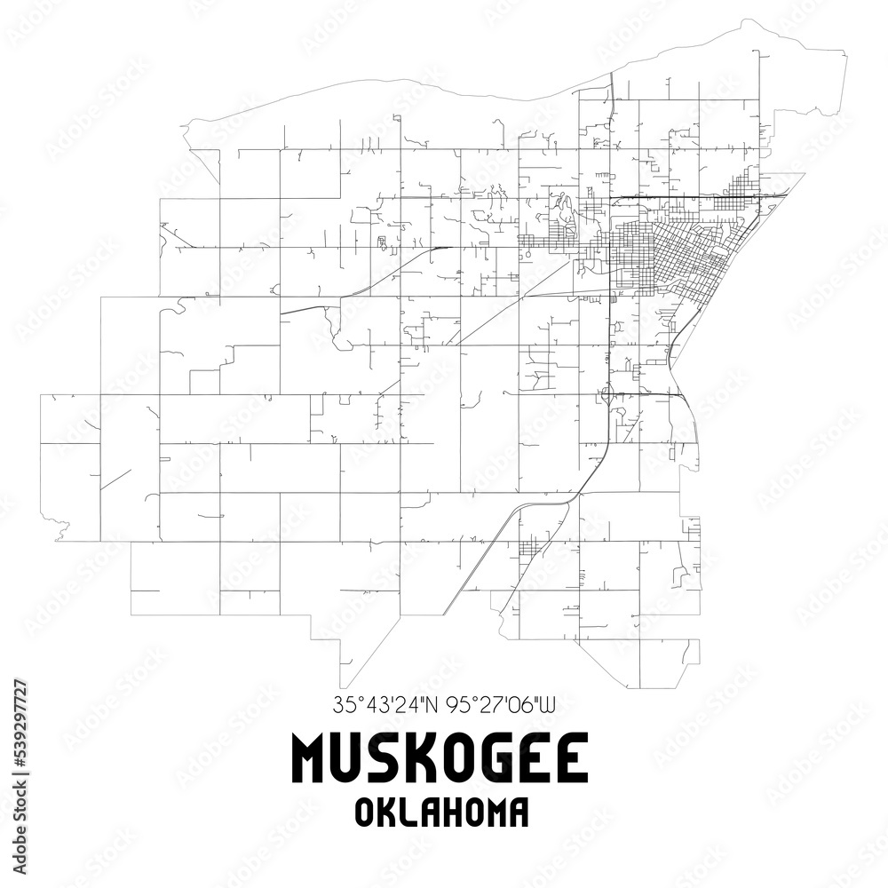 Muskogee Oklahoma. US street map with black and white lines. Muskogee Oklahoma. US street map with black and white lines.