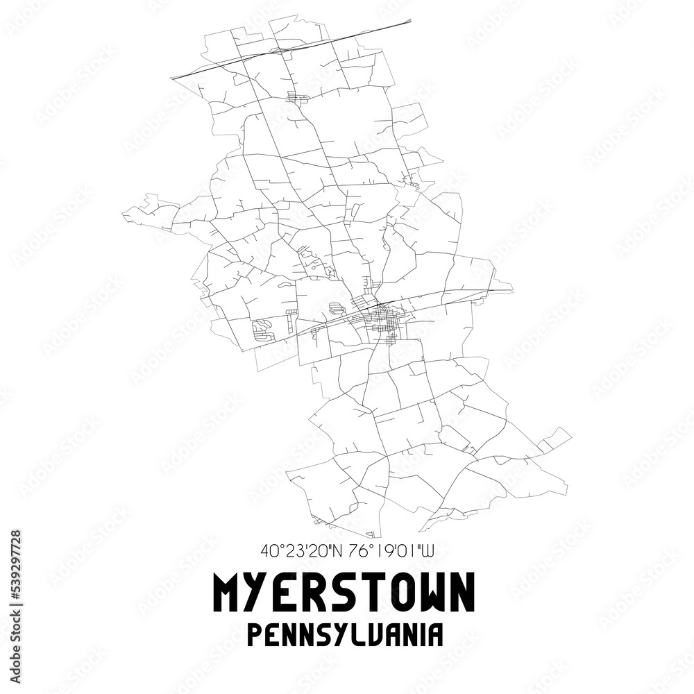 Myerstown Pennsylvania. US street map with black and white lines.