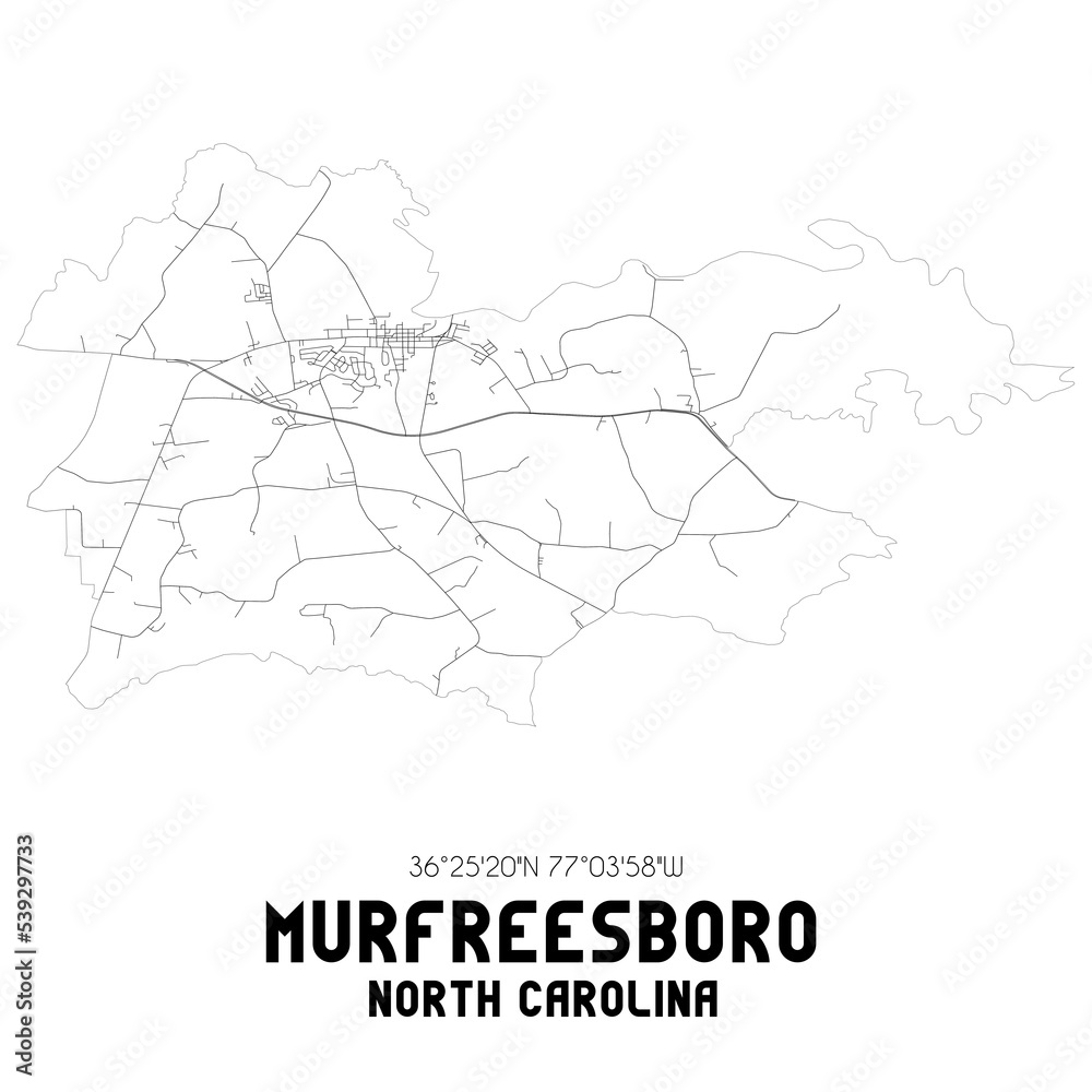 Murfreesboro North Carolina. US street map with black and white lines.