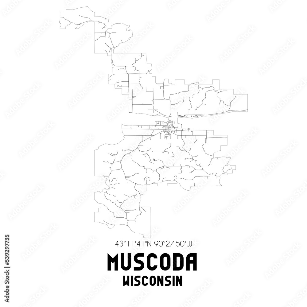 Muscoda Wisconsin. US street map with black and white lines.