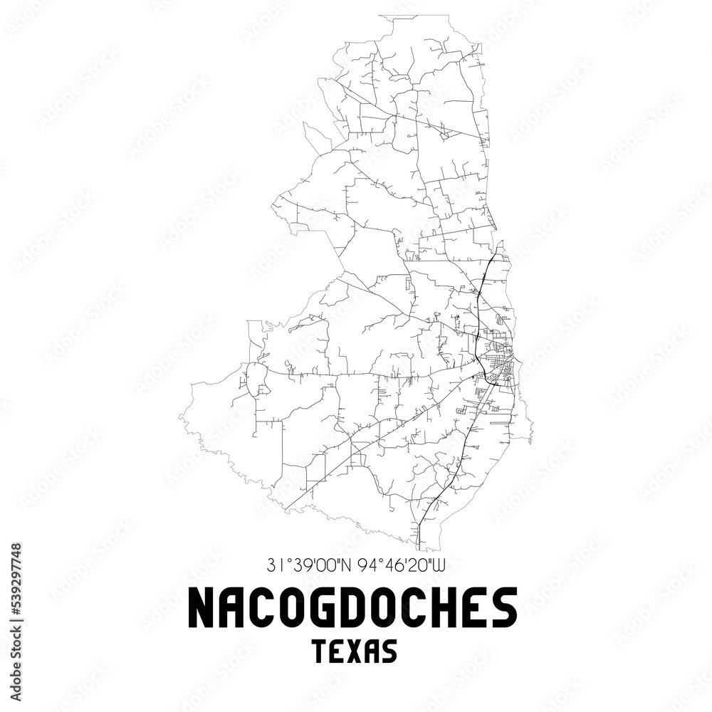Nacogdoches Texas. US street map with black and white lines. Stock