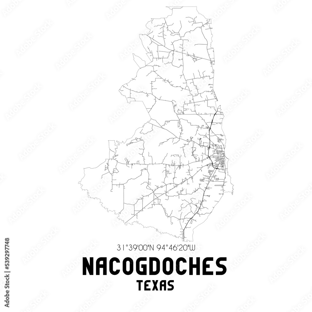 Nacogdoches Texas. US street map with black and white lines.