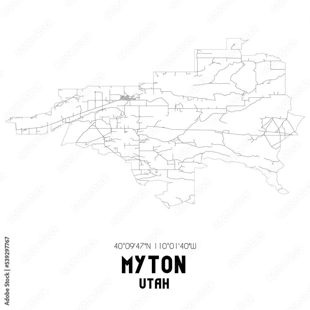 Myton Utah. US street map with black and white lines.