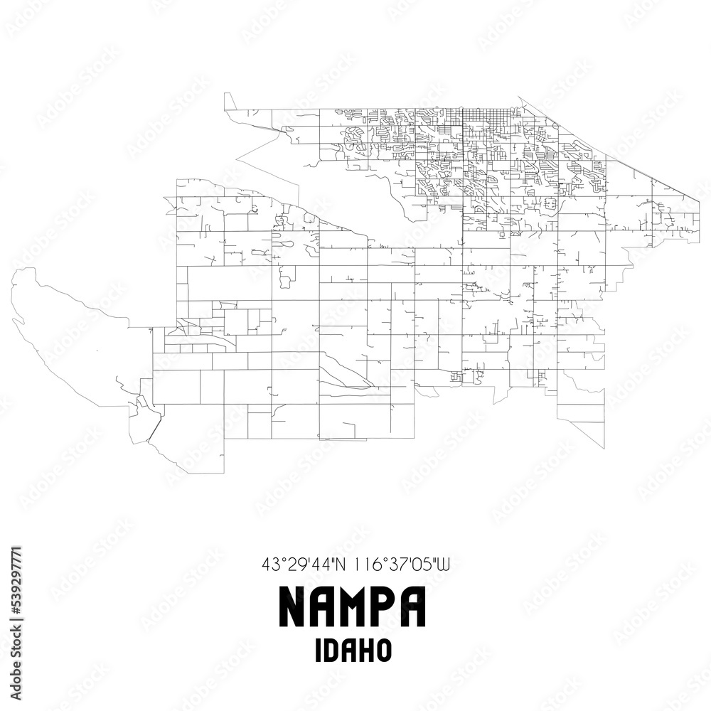 Nampa Idaho. US street map with black and white lines.