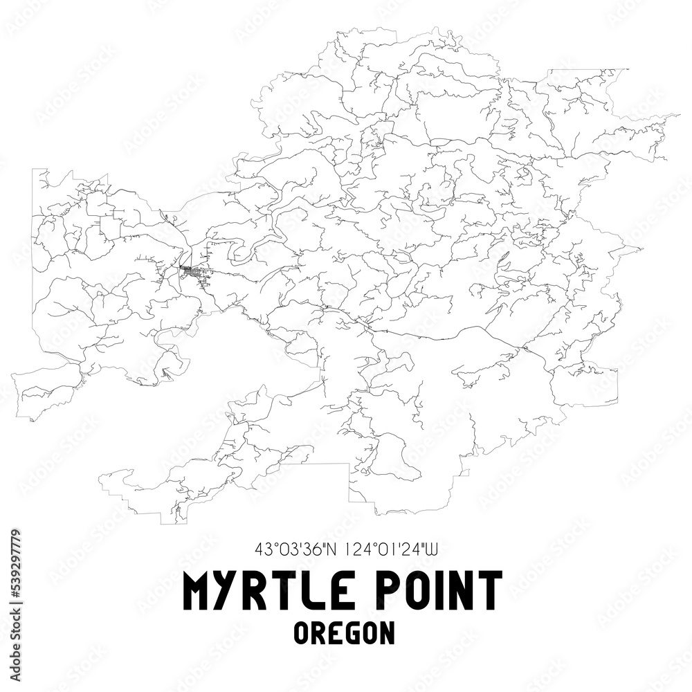 Myrtle Point Oregon. US street map with black and white lines.