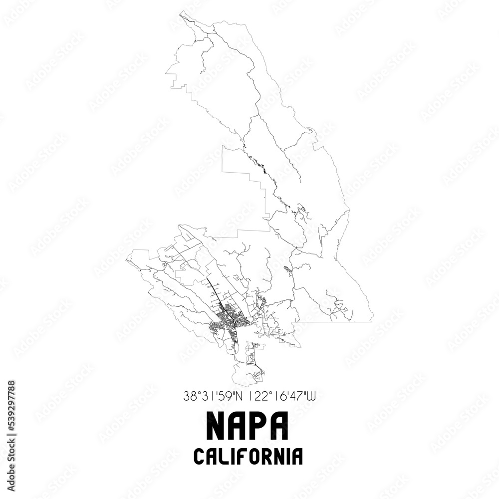 Napa California. US street map with black and white lines. Napa California. US street map with black and white lines.