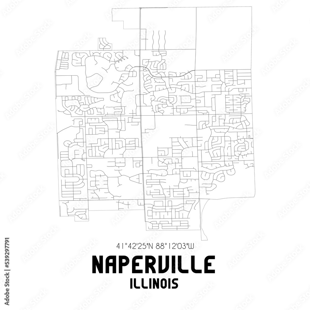 Naperville Illinois. US street map with black and white lines.