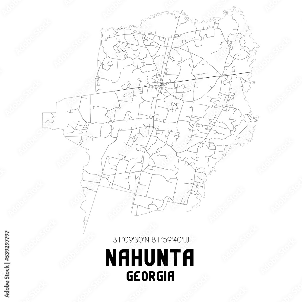 Nahunta Georgia. US street map with black and white lines.