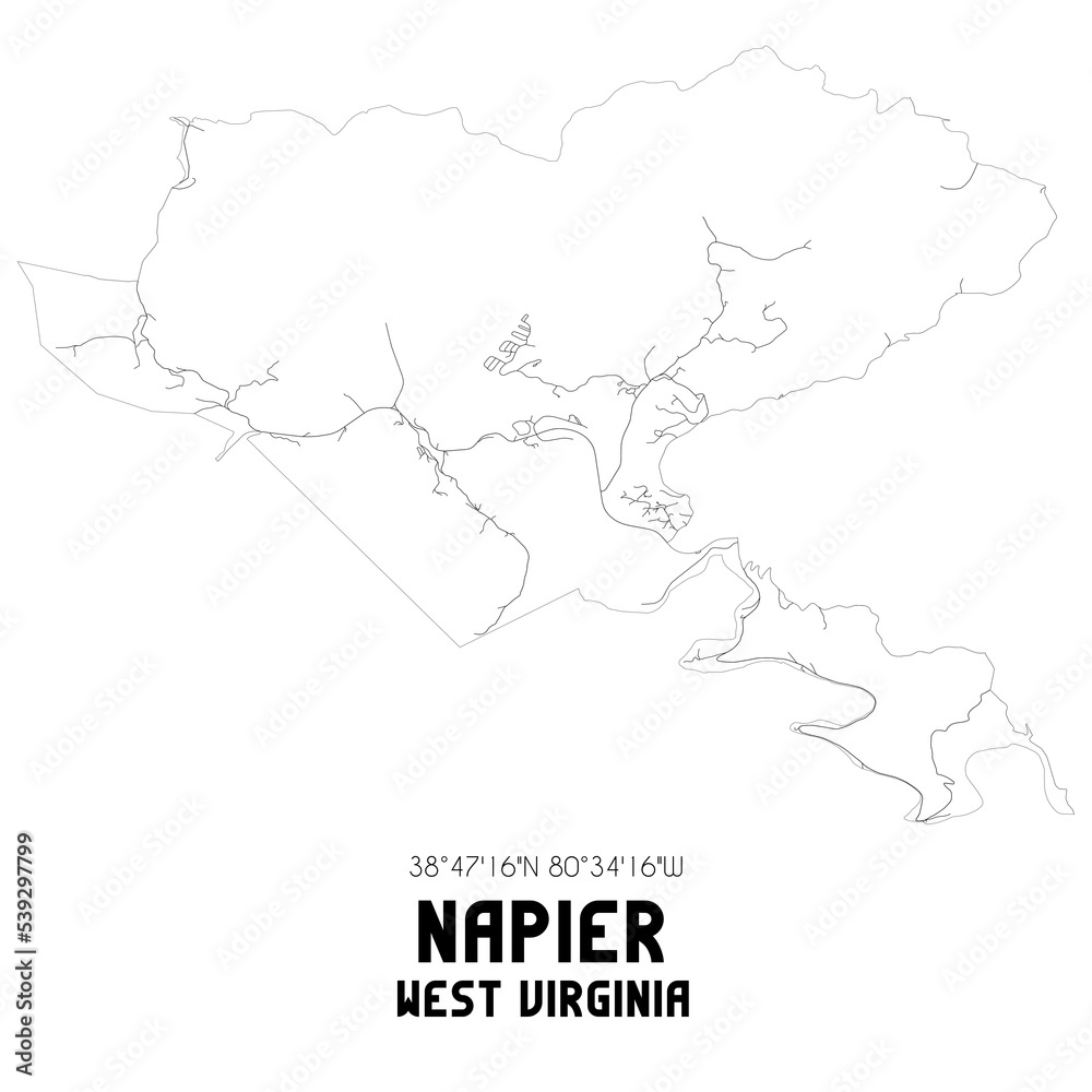 Napier West Virginia. US street map with black and white lines.