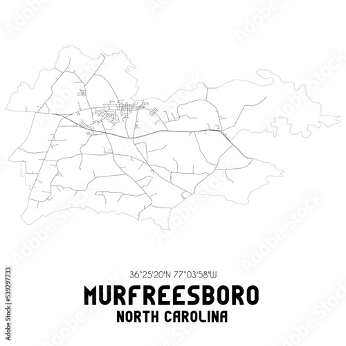 Murfreesboro North Carolina. US street map with black and white lines.