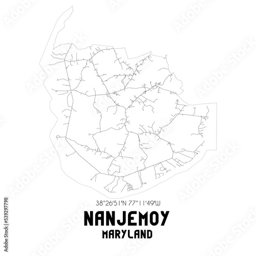 Nanjemoy Maryland. US street map with black and white lines.