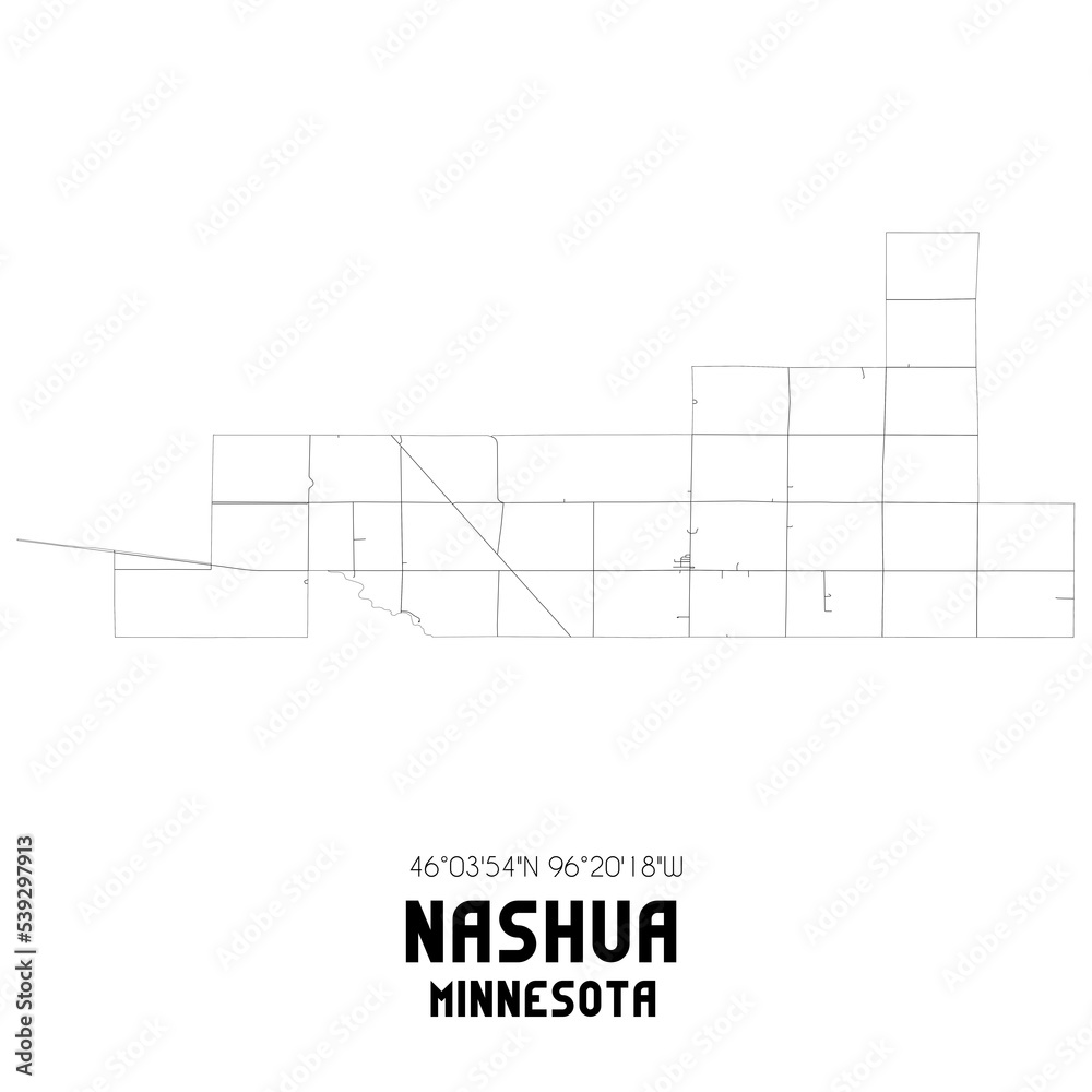 Nashua Minnesota. US street map with black and white lines.
