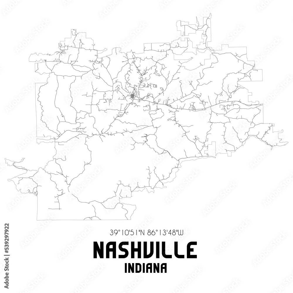 Nashville Indiana. US street map with black and white lines. Nashville Indiana. US street map with black and white lines.