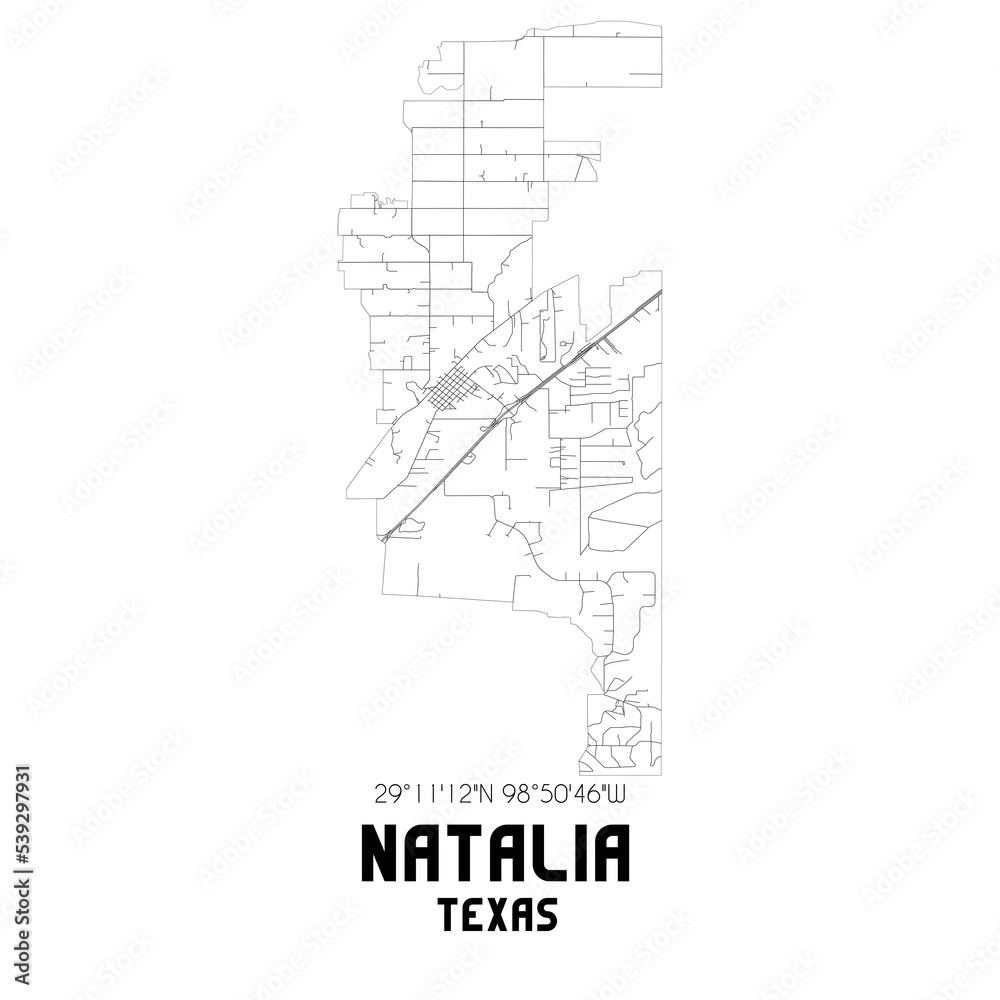 Natalia Texas. US street map with black and white lines. Stock