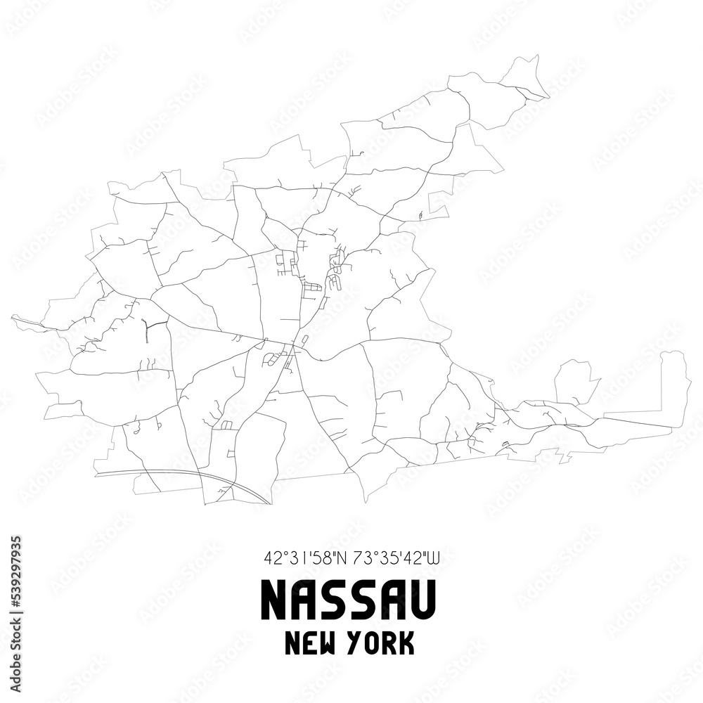 Nassau New York. US street map with black and white lines.