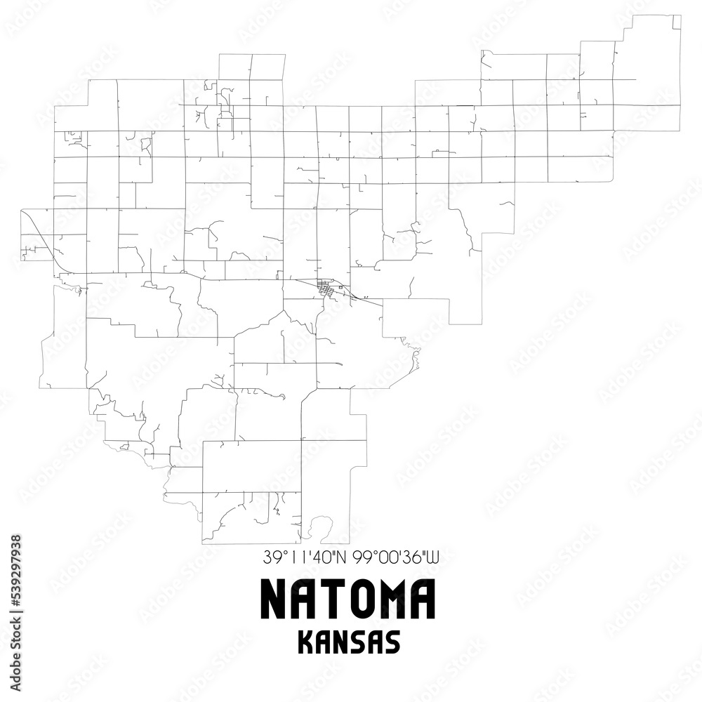 Natoma Kansas. US street map with black and white lines.