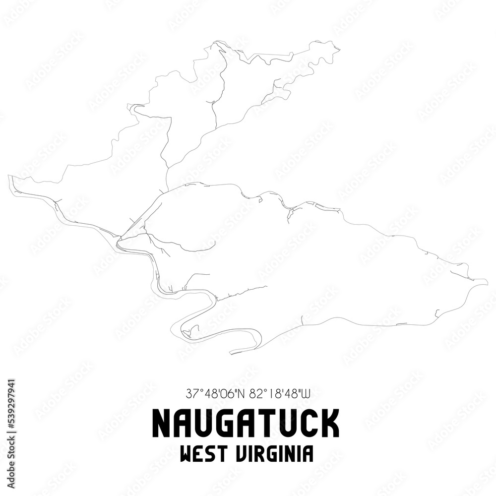 Naugatuck West Virginia. US street map with black and white lines.