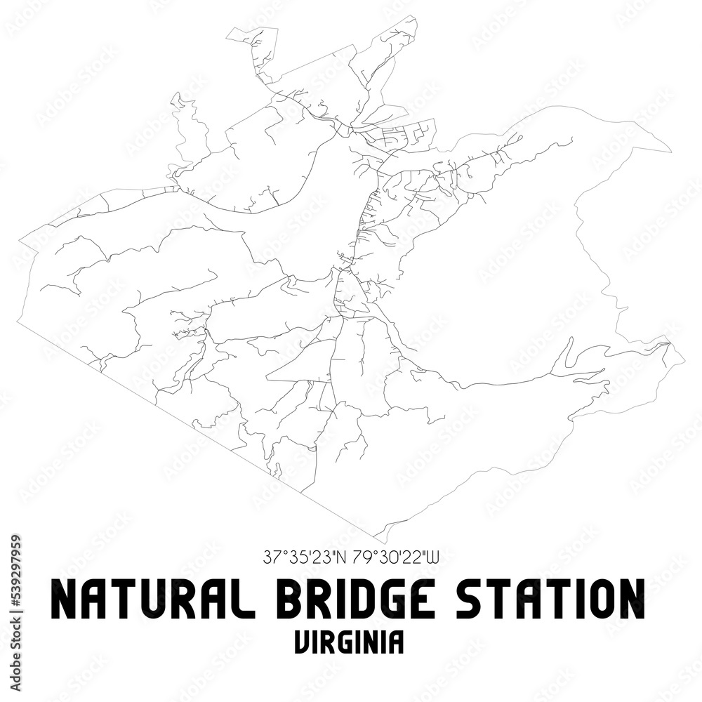 Natural Bridge Station Virginia. US street map with black and white lines.