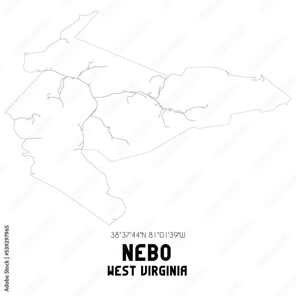 Nebo West Virginia. US street map with black and white lines.