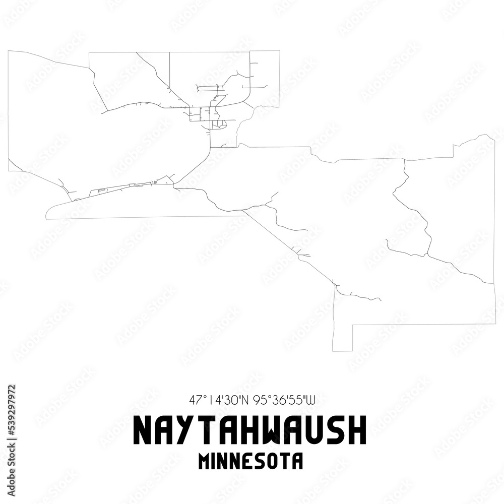 Naytahwaush Minnesota. US street map with black and white lines.