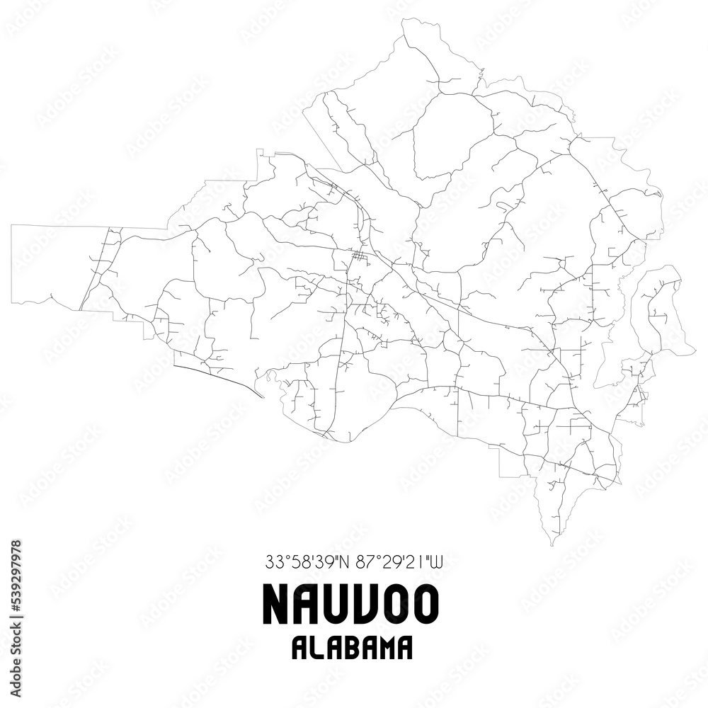 Nauvoo Alabama. US street map with black and white lines.