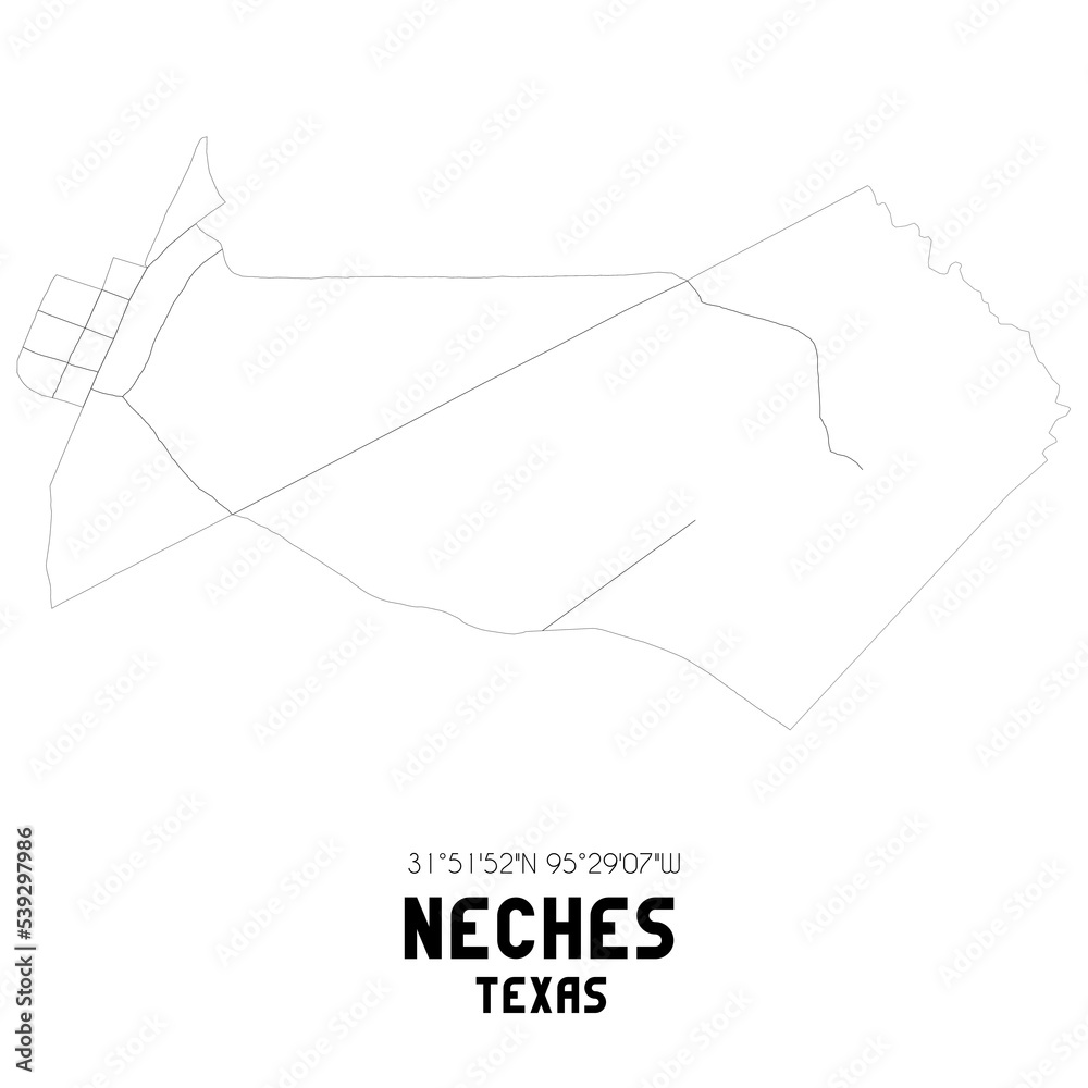 Neches Texas. US street map with black and white lines. Neches Texas. US street map with black and white lines.