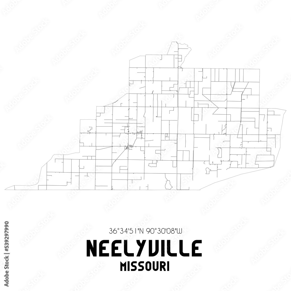 Neelyville Missouri. US street map with black and white lines. Neelyville Missouri. US street map with black and white lines.