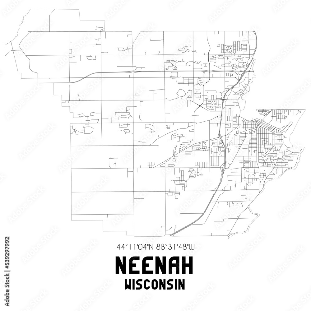 Neenah Wisconsin. US street map with black and white lines.
